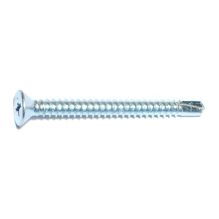 Midwest Fastener Self-Drilling Screw, #10 x 2 in, Zinc Plated Steel Flat Head Phillips Drive, 100 PK 09139